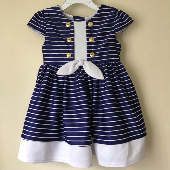 Striped Sailor Blue Dress Toddler Girl 3T Spring Summer - Picture 1 of 2